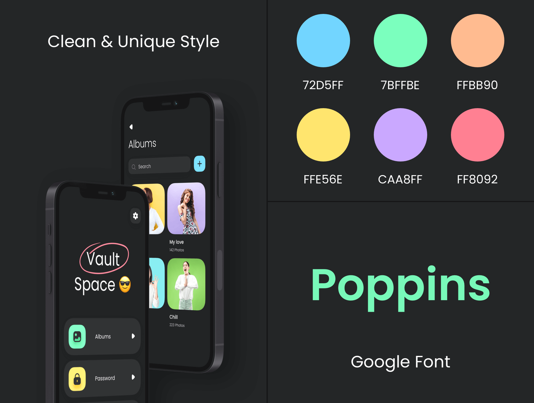 80个色彩炫丽的照片相册通讯录主题黑白模式APP UI kit素材包