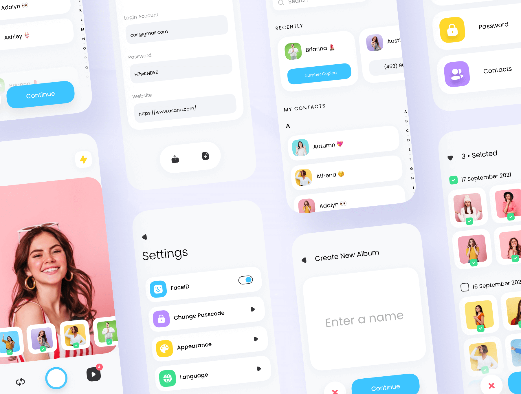 80个色彩炫丽的照片相册通讯录主题黑白模式APP UI kit素材包
