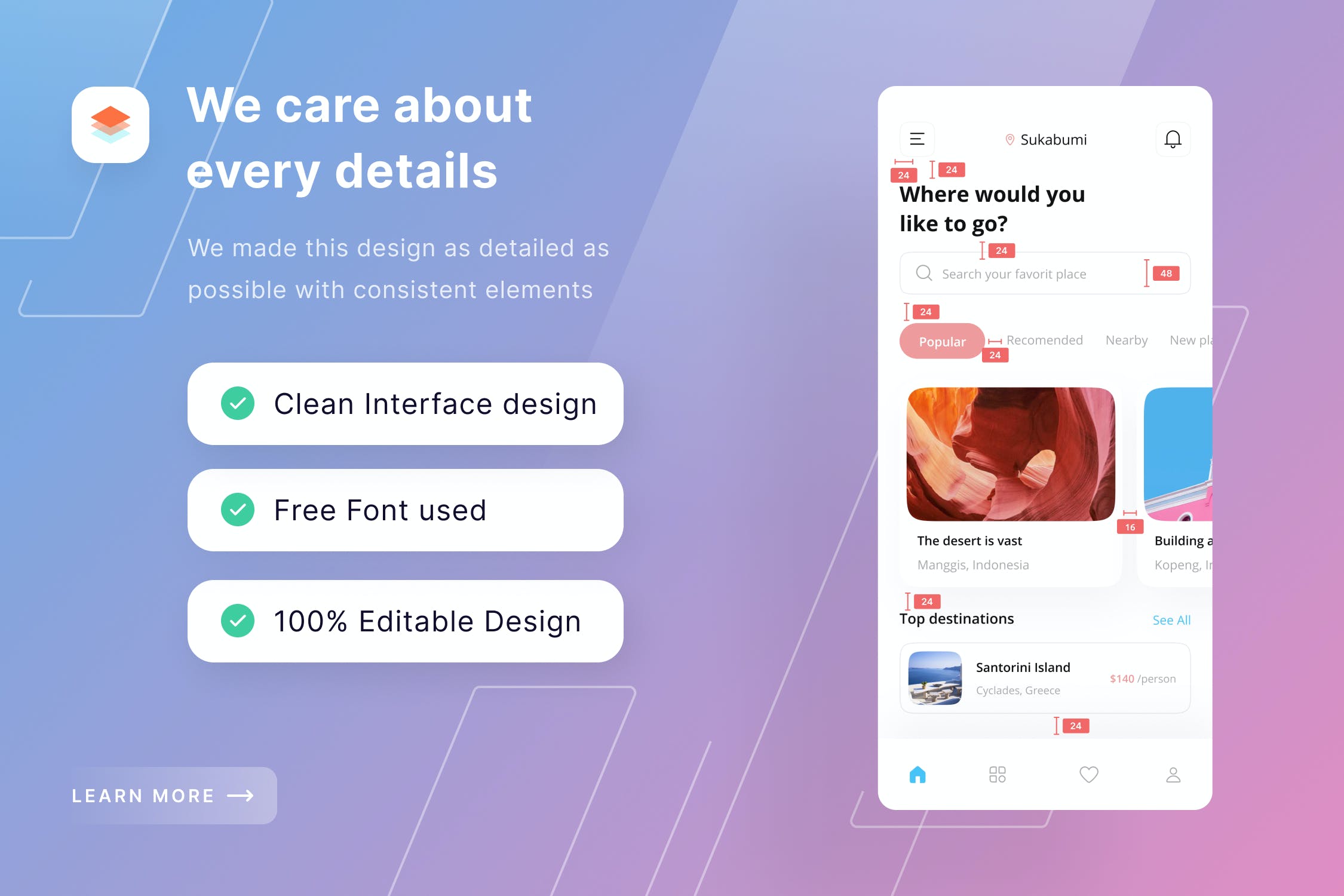 一套蓝色简洁风格主题旅行APP UI素材包
