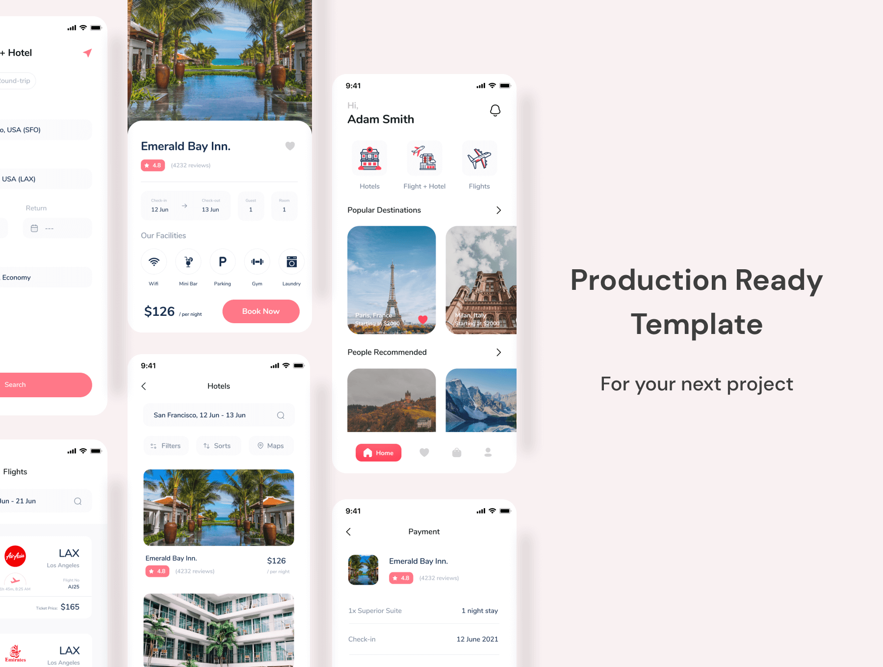 58个旅行相关酒店机票预订主题APP UI KIT素材包（Figma）