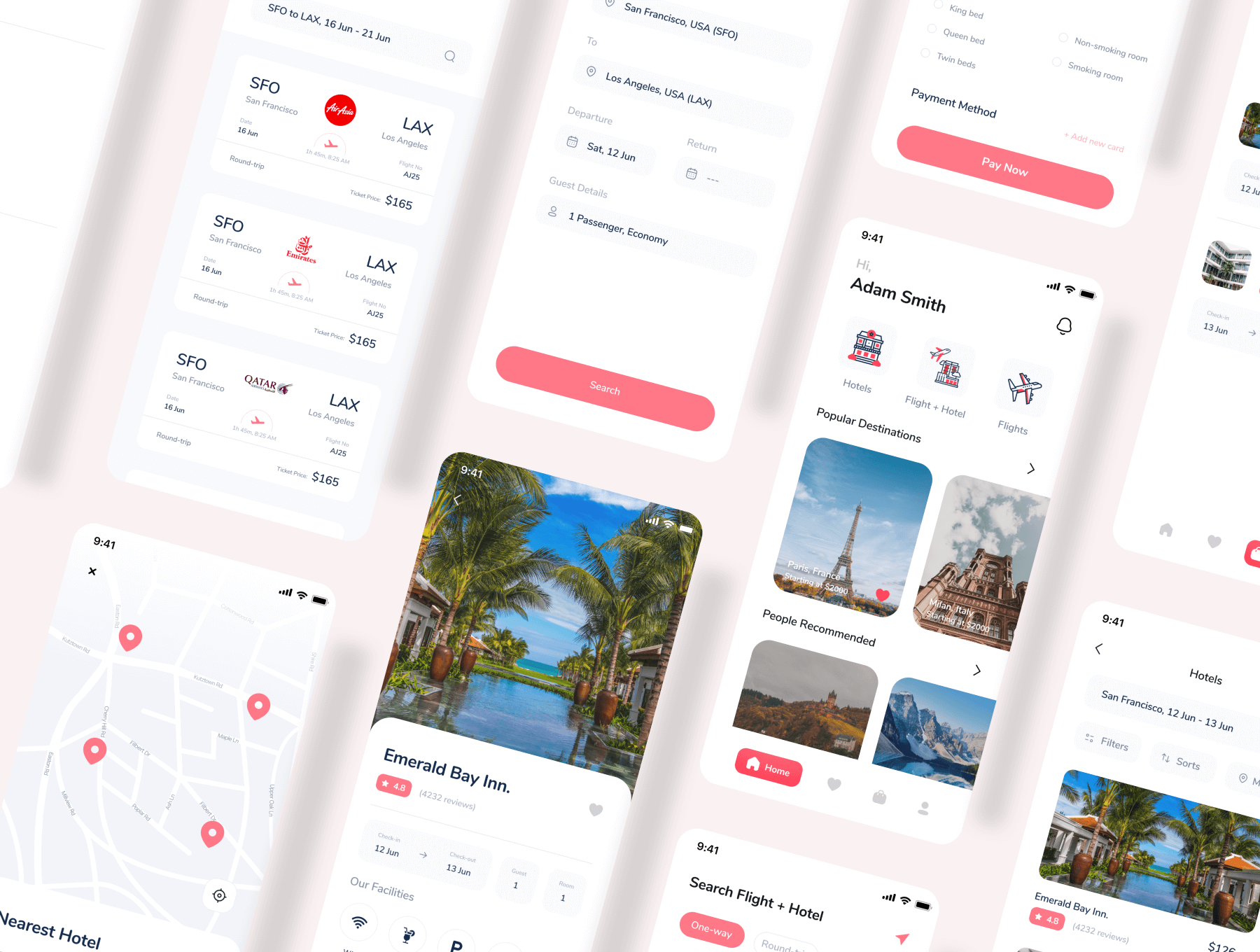 58个旅行相关酒店机票预订主题APP UI KIT素材包（Figma）