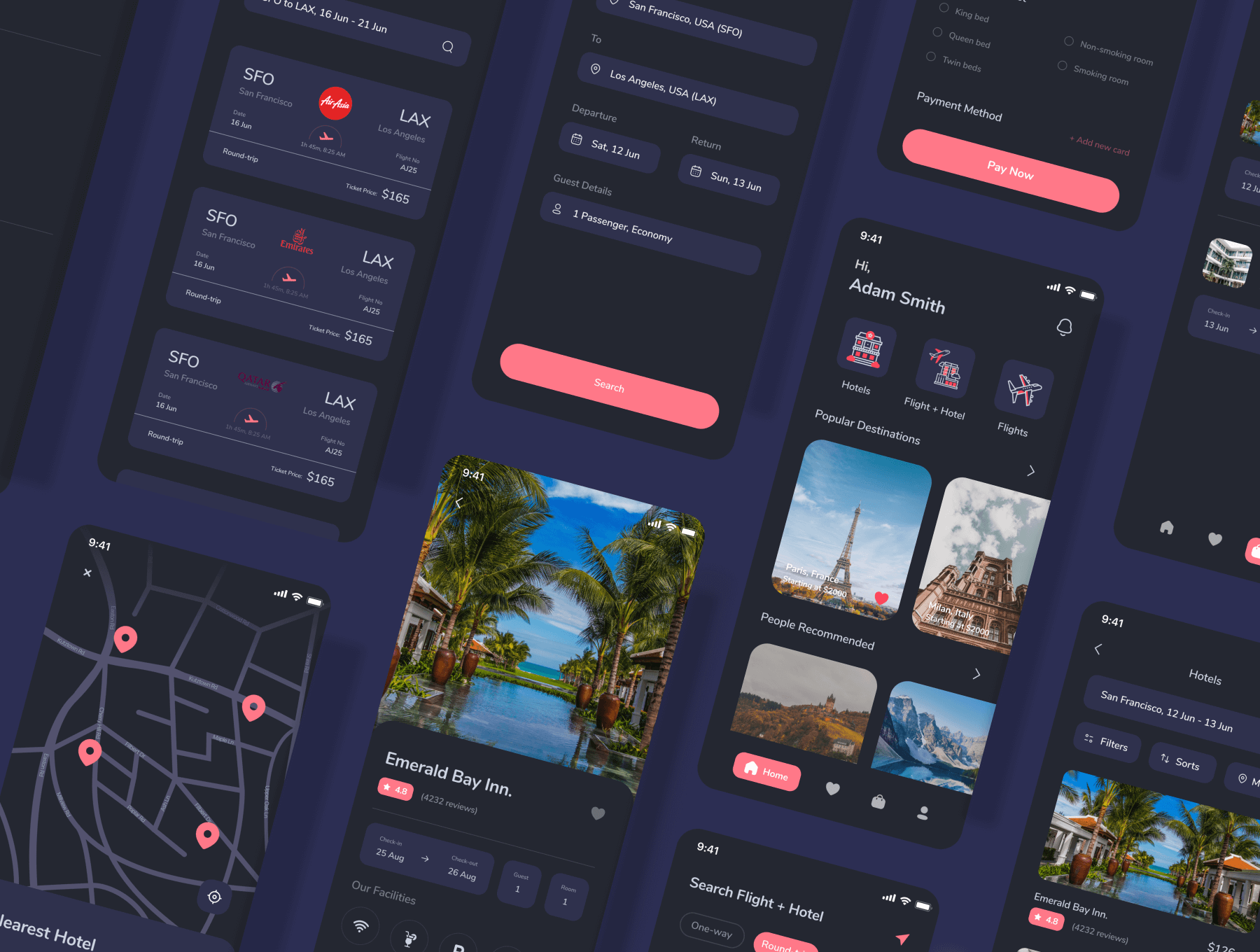 58个旅行相关酒店机票预订主题APP UI KIT素材包（Figma）