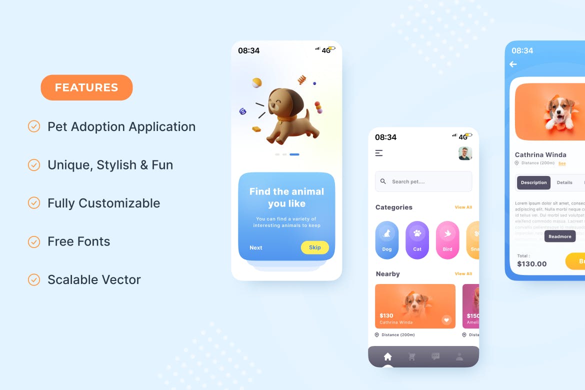 宠物收养管理APP UI素材包