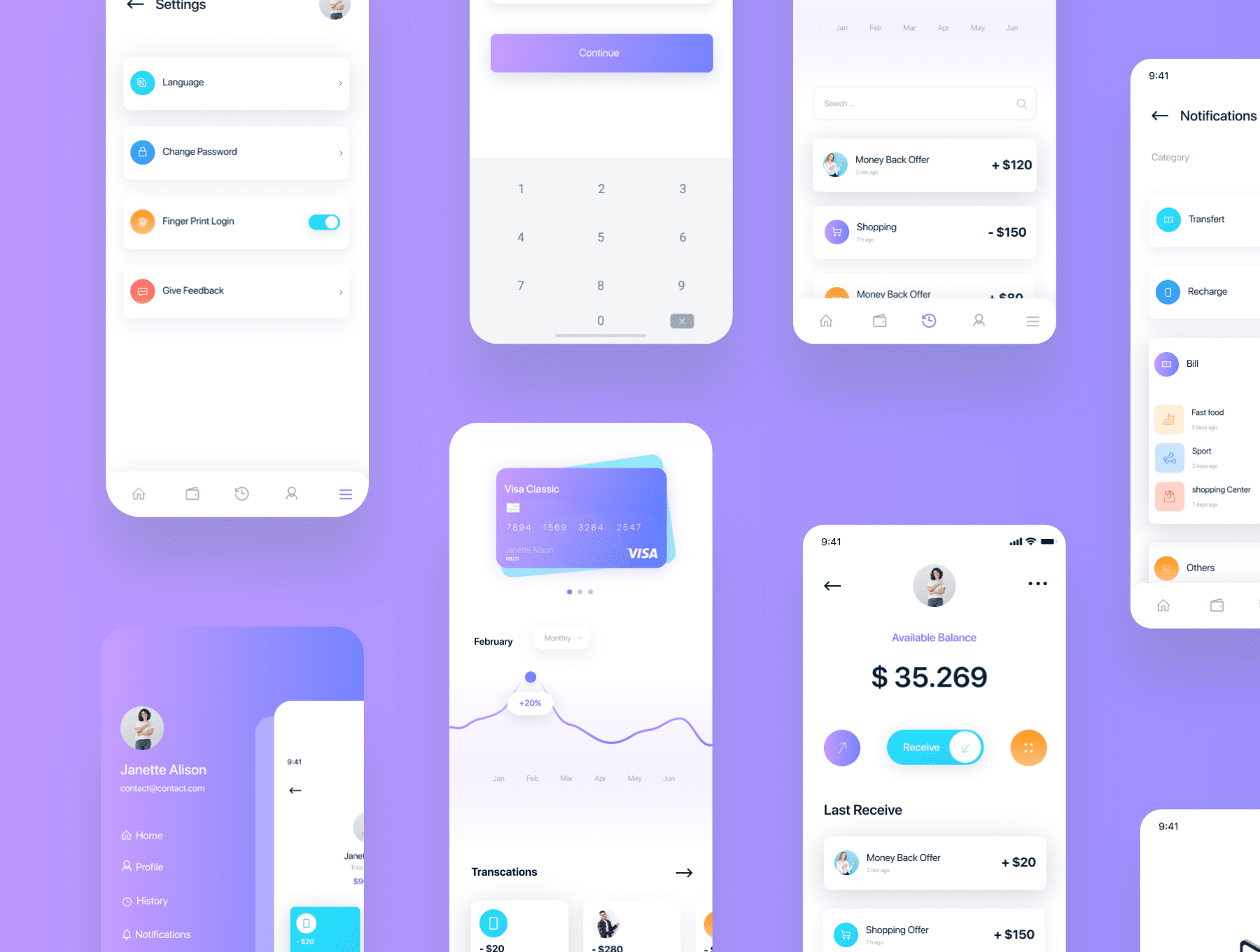 30个紫色风格银行应用APP UI KIT素材包(Figma)