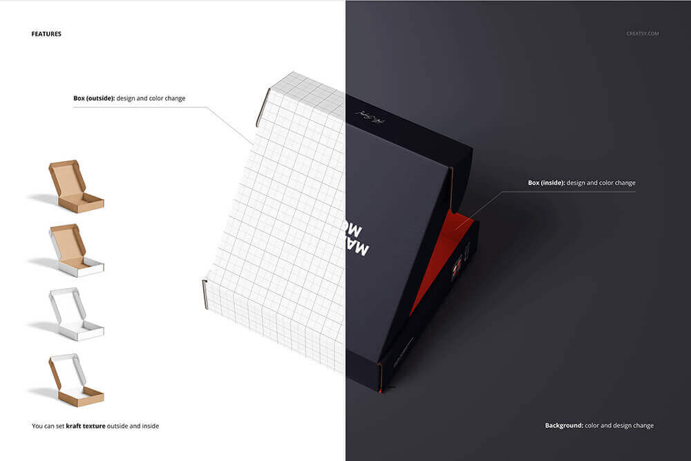 一组硬纸箱/礼品盒包装设计PSD样机素材