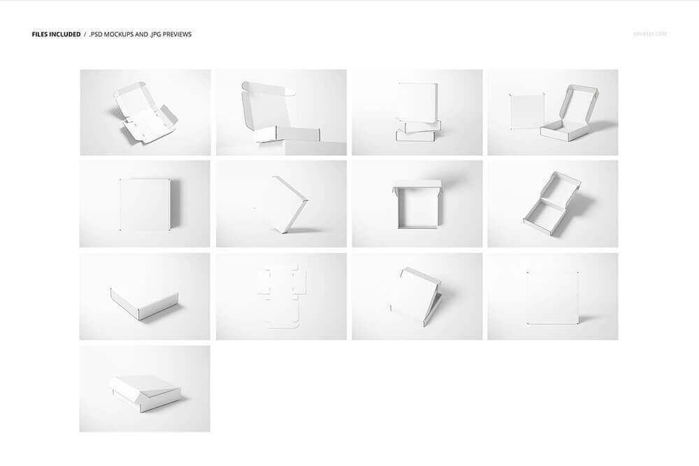 一组硬纸箱/礼品盒包装设计PSD样机素材