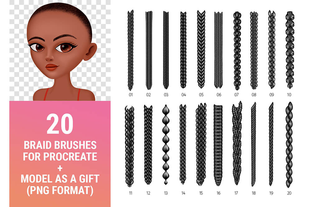头发辫子主题的Procreate笔刷素材