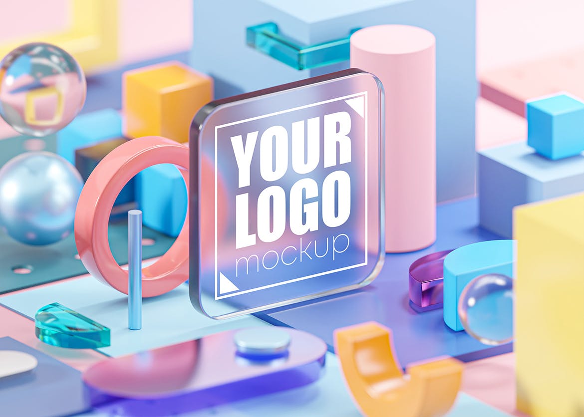 几何玻璃标志模型PSD样机素材