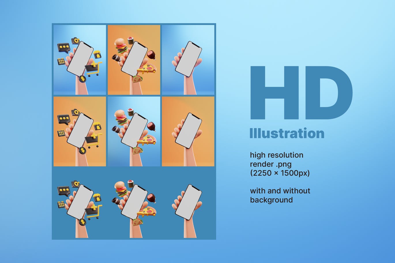 9种不同方式的3D手持手机展示模型素材