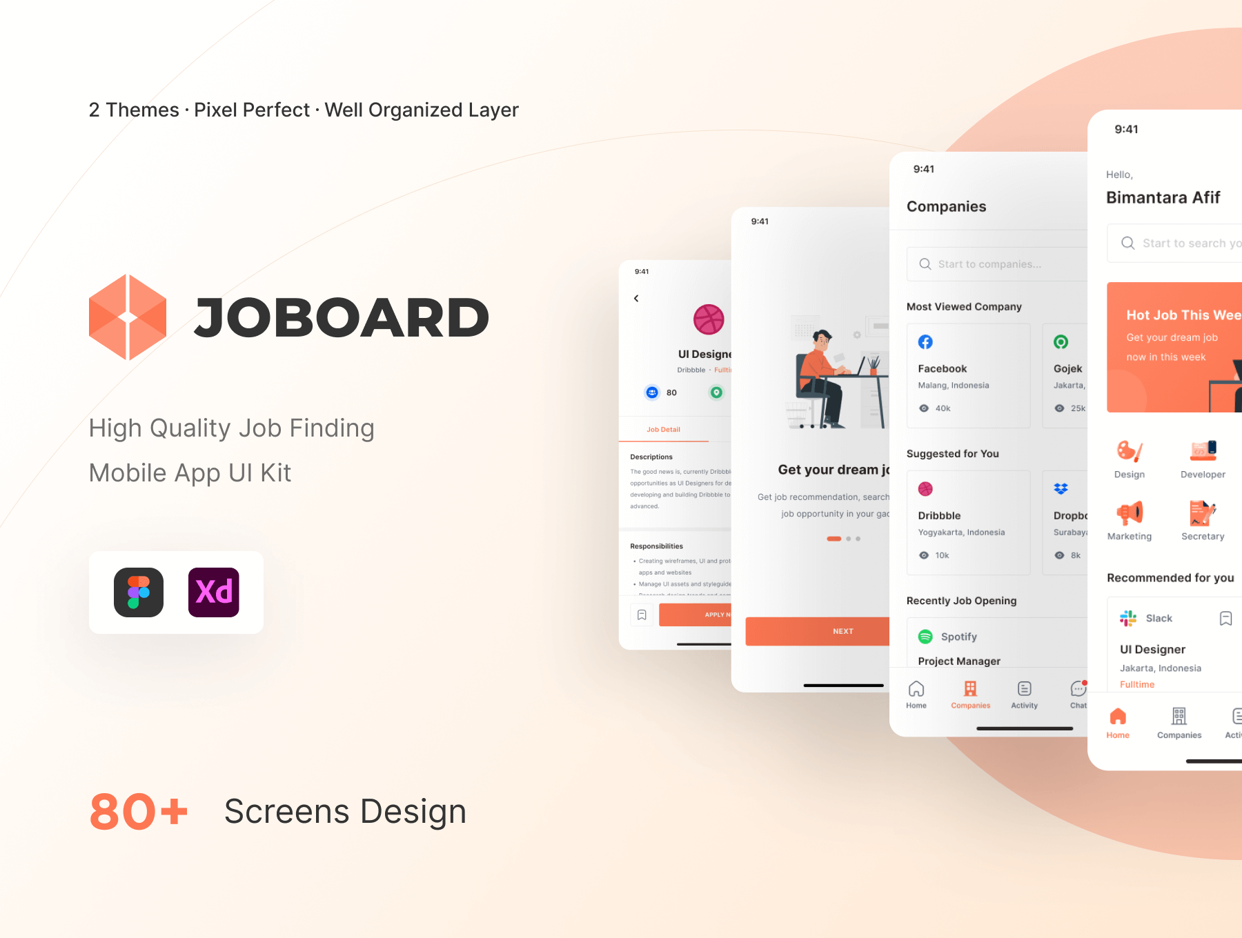 80+橙色风格清新的求职找工作搜索工作APP UI kit素材包