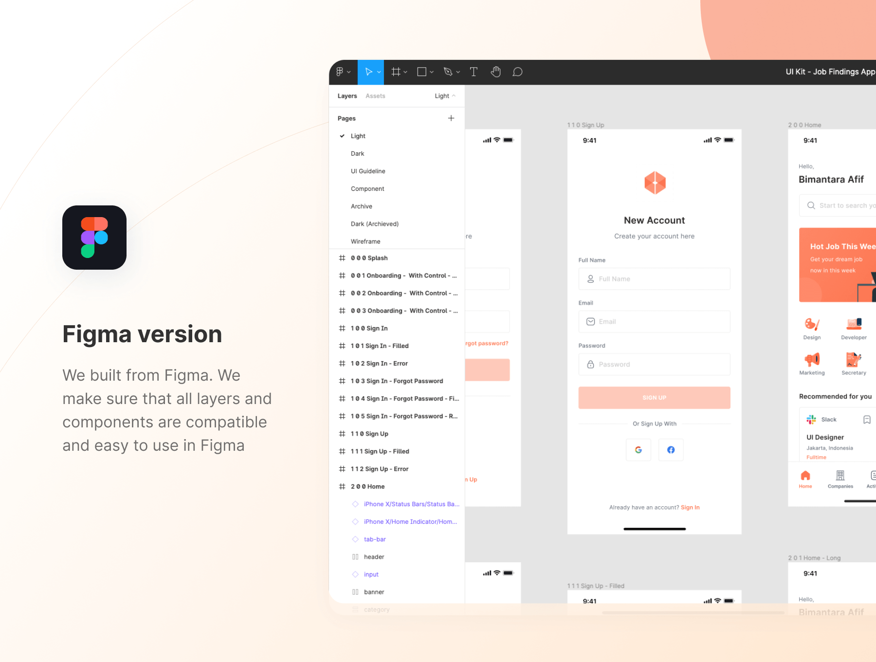 80+橙色风格清新的求职找工作搜索工作APP UI kit素材包