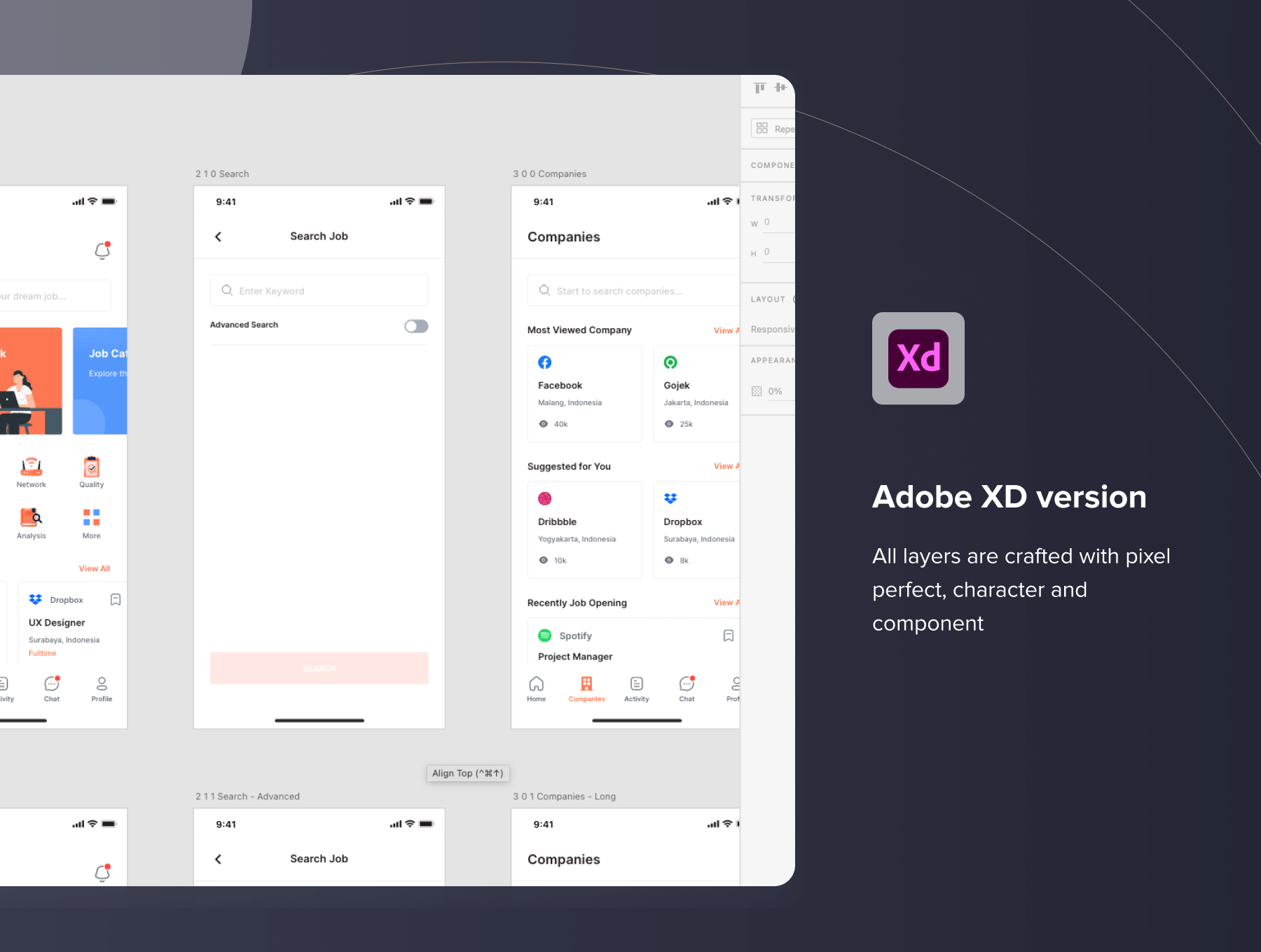 80+橙色风格清新的求职找工作搜索工作APP UI kit素材包