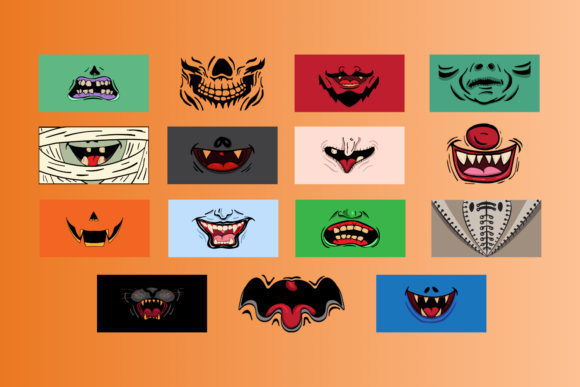 万圣节搞怪口罩卡通图案矢量素材包下载
