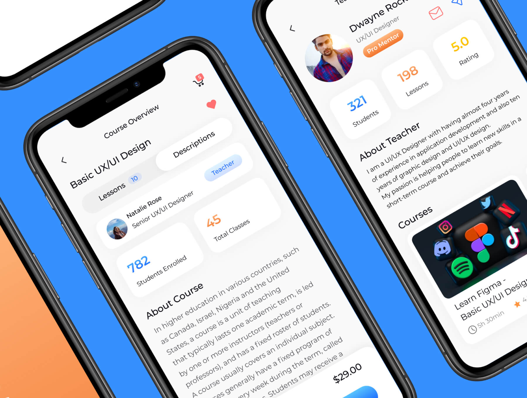 45个轻松活泼蓝色在线教育APP UI KIT素材包（Figma）