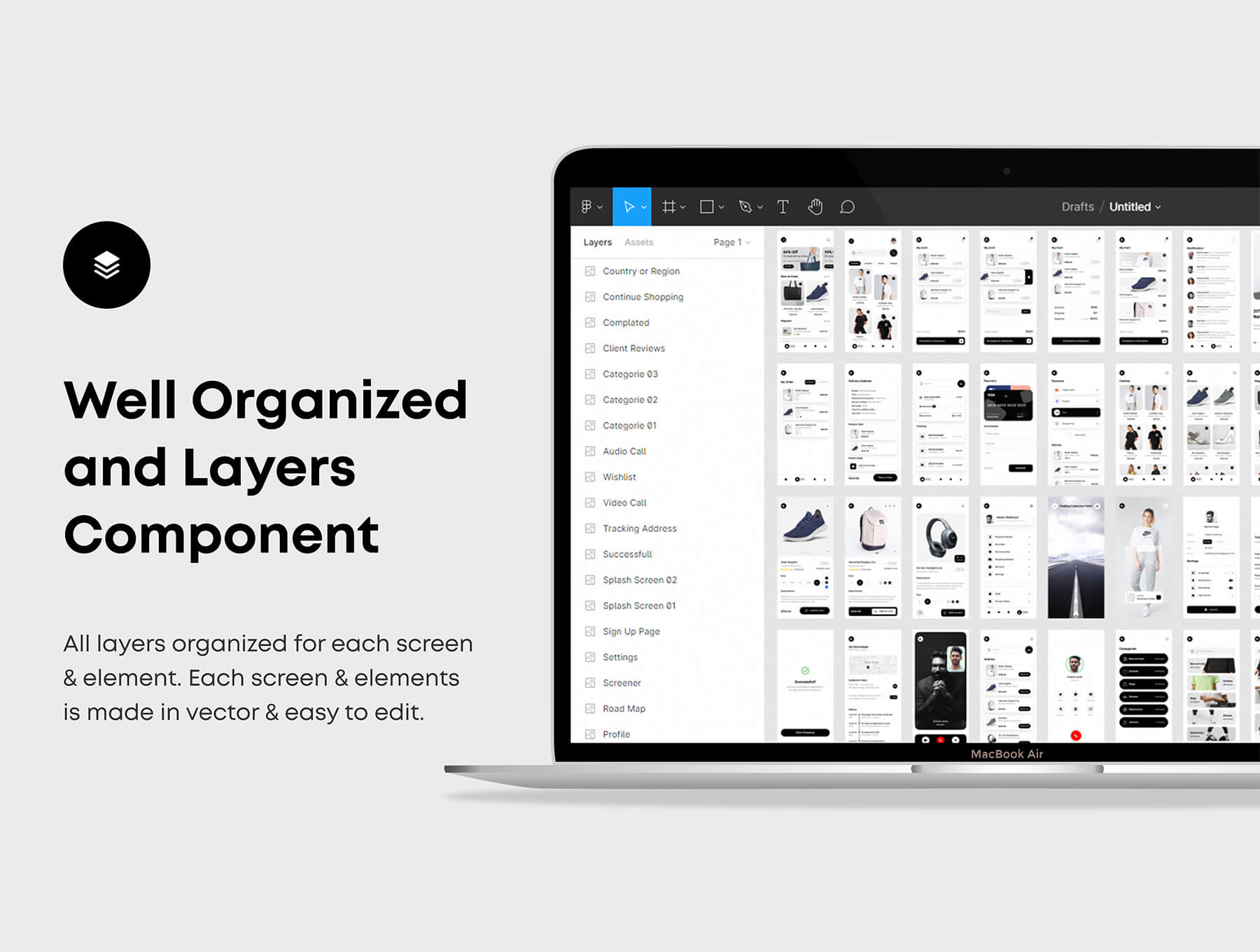 50多个黑白色调高品质电商移动APP UI KIT素材包