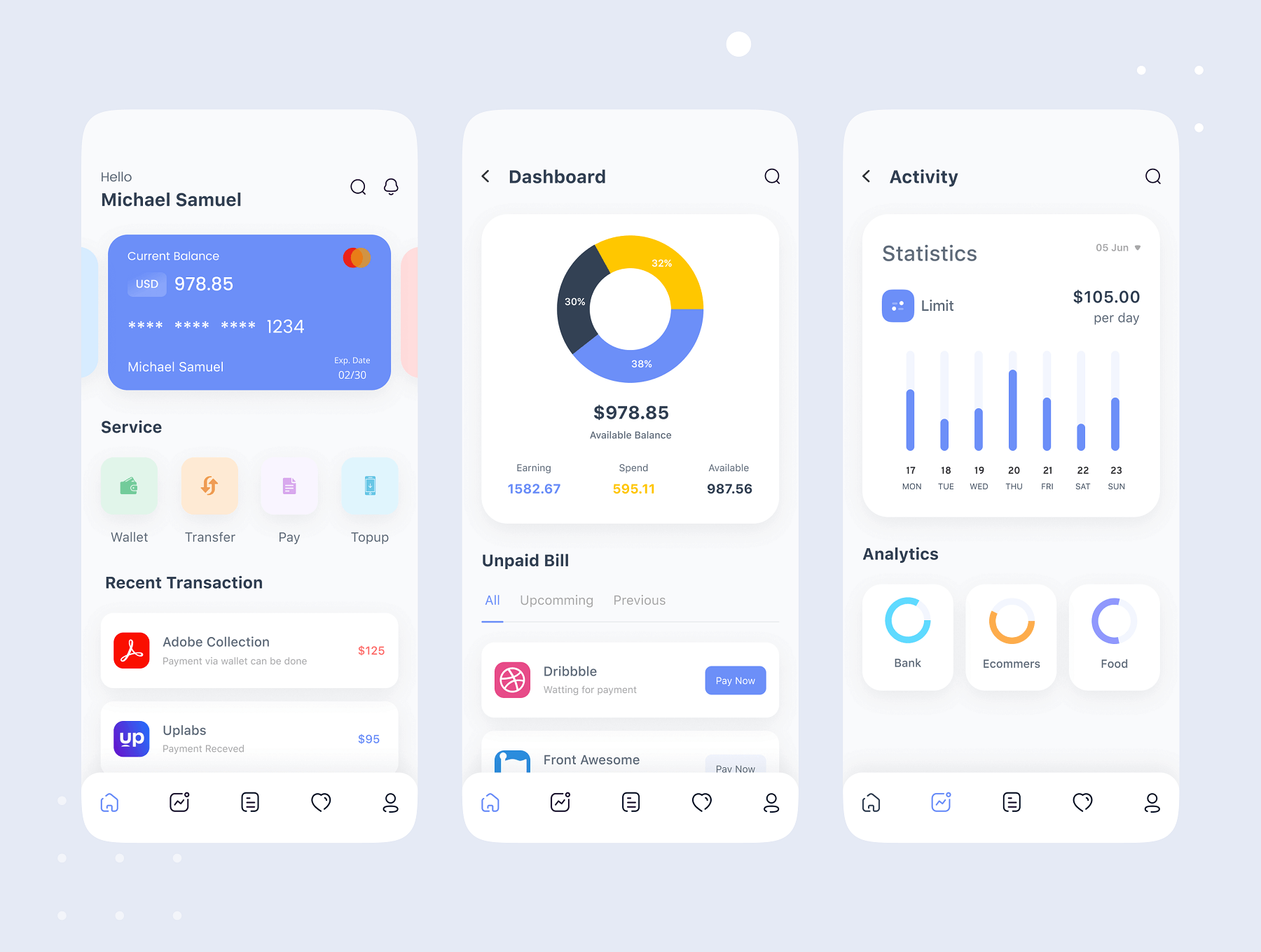 30个蓝色清爽钱包支付相关APP UI KIT素材包