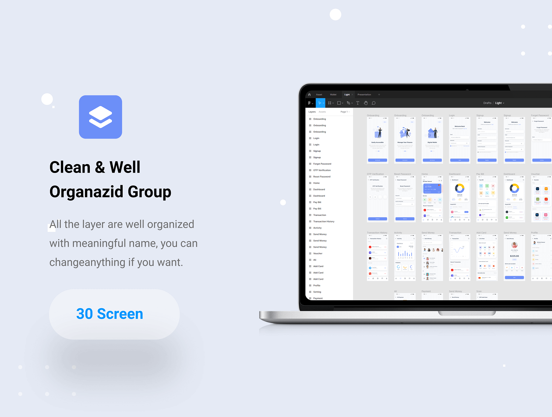 30个蓝色清爽钱包支付相关APP UI KIT素材包