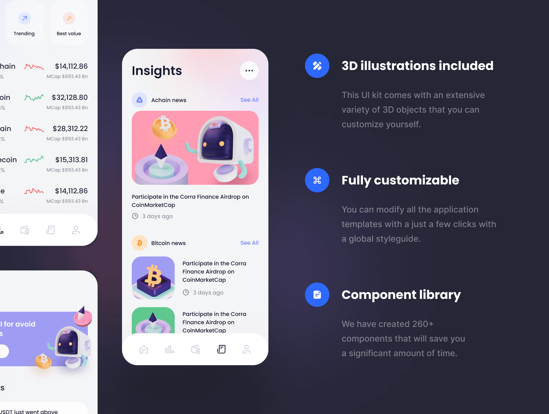 60多个高端深色加密钱包APP UI界面素材包