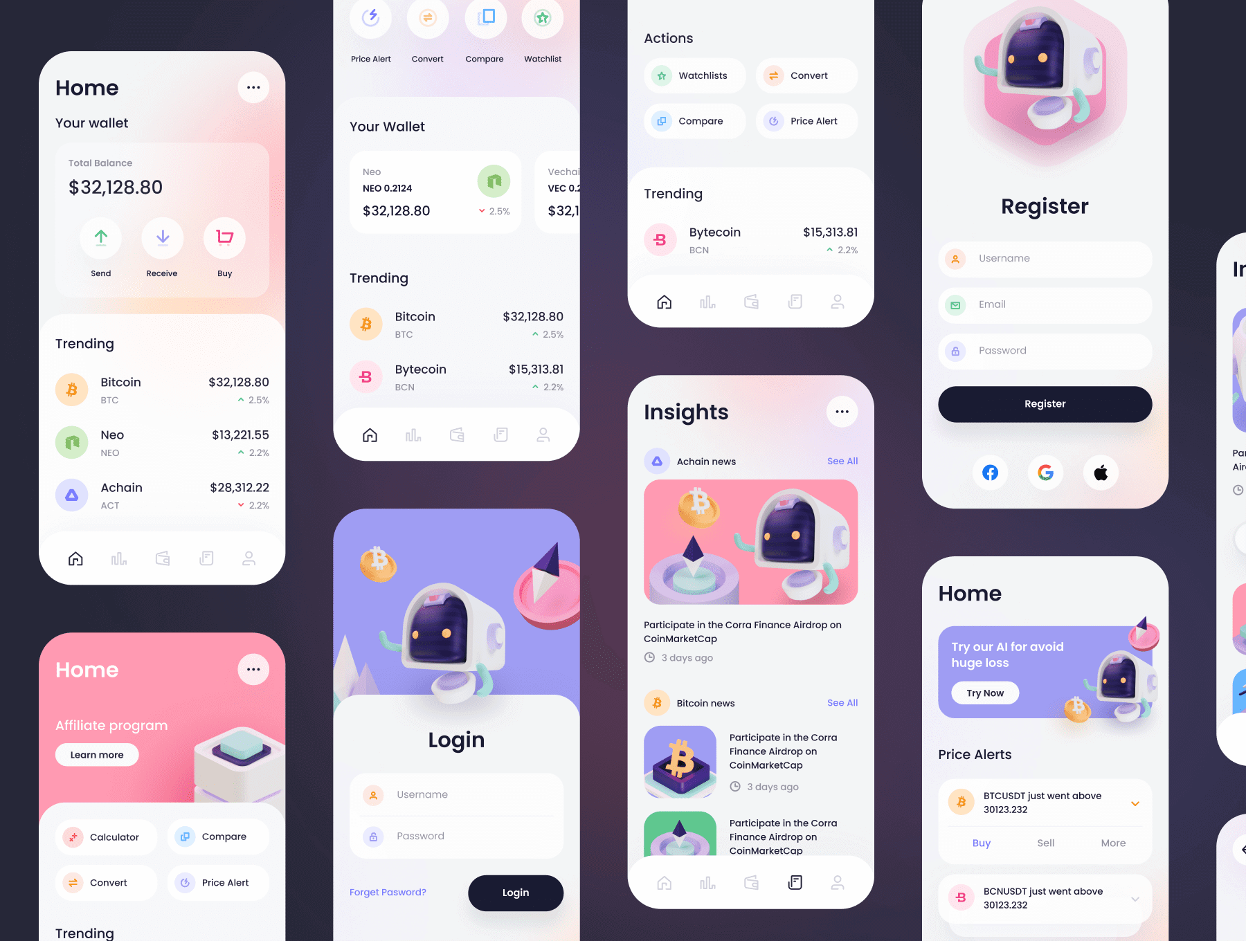 60多个高端深色加密钱包APP UI界面素材包