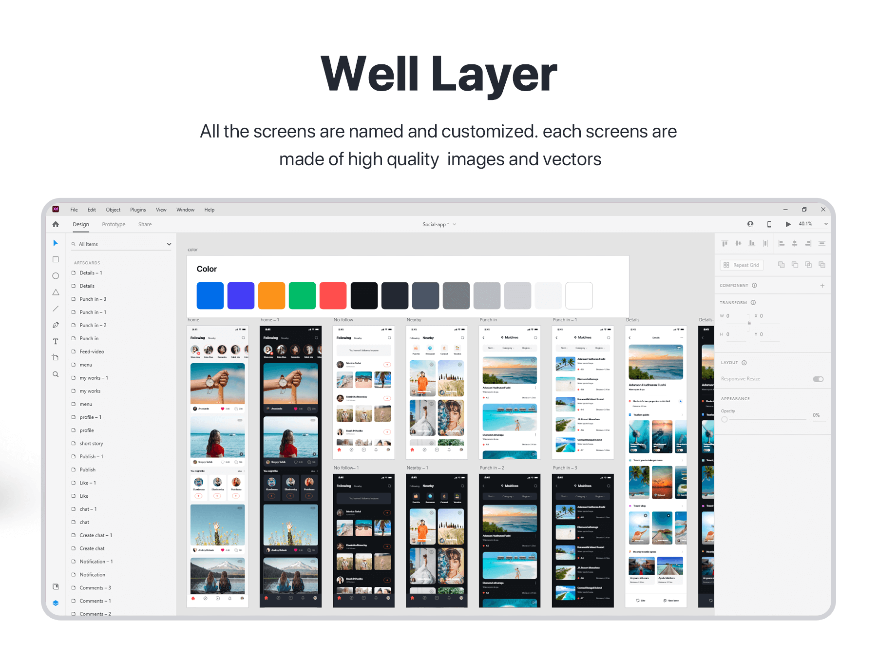 集编辑分享照片视频及消息的社交应用APP UI KIT素材包