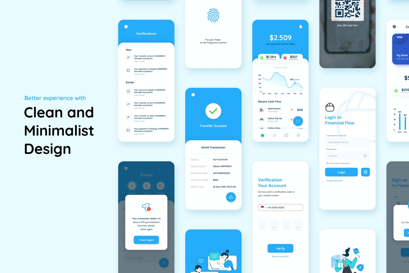 30个蓝色清爽线上金融主题APP UI界面素材包