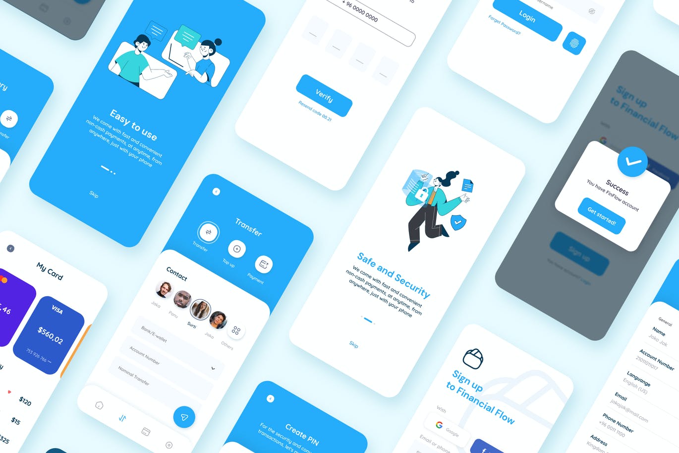 30个蓝色清爽线上金融主题APP UI界面素材包