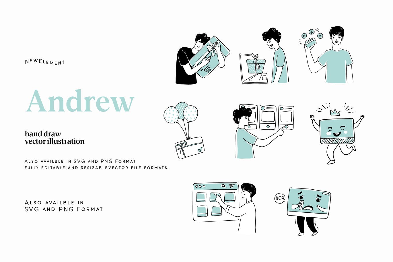 一套简洁抽象多用途电商banner海报登录页矢量插画素材包