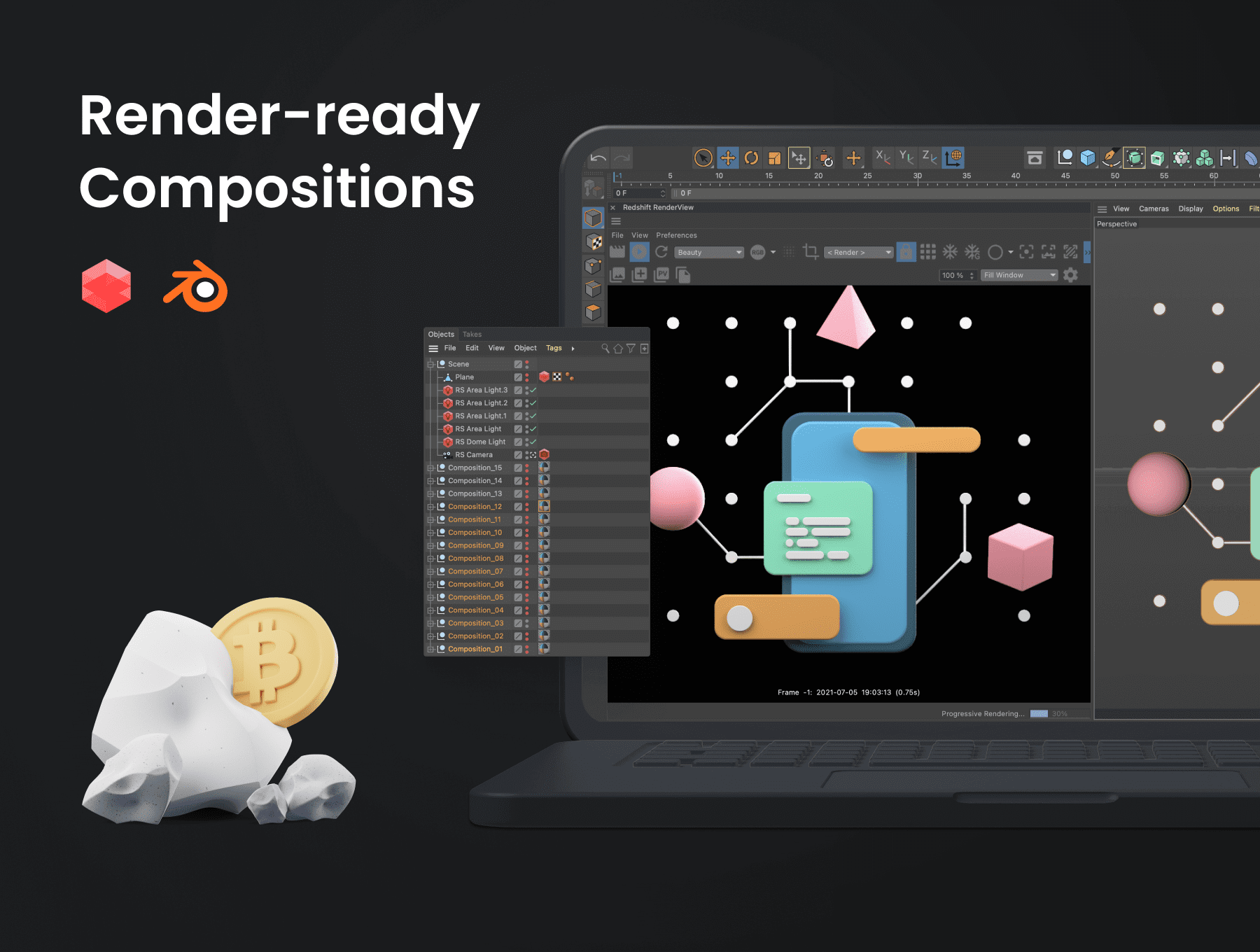 一套色彩非常漂亮的加密3D图标C4D图标素材包