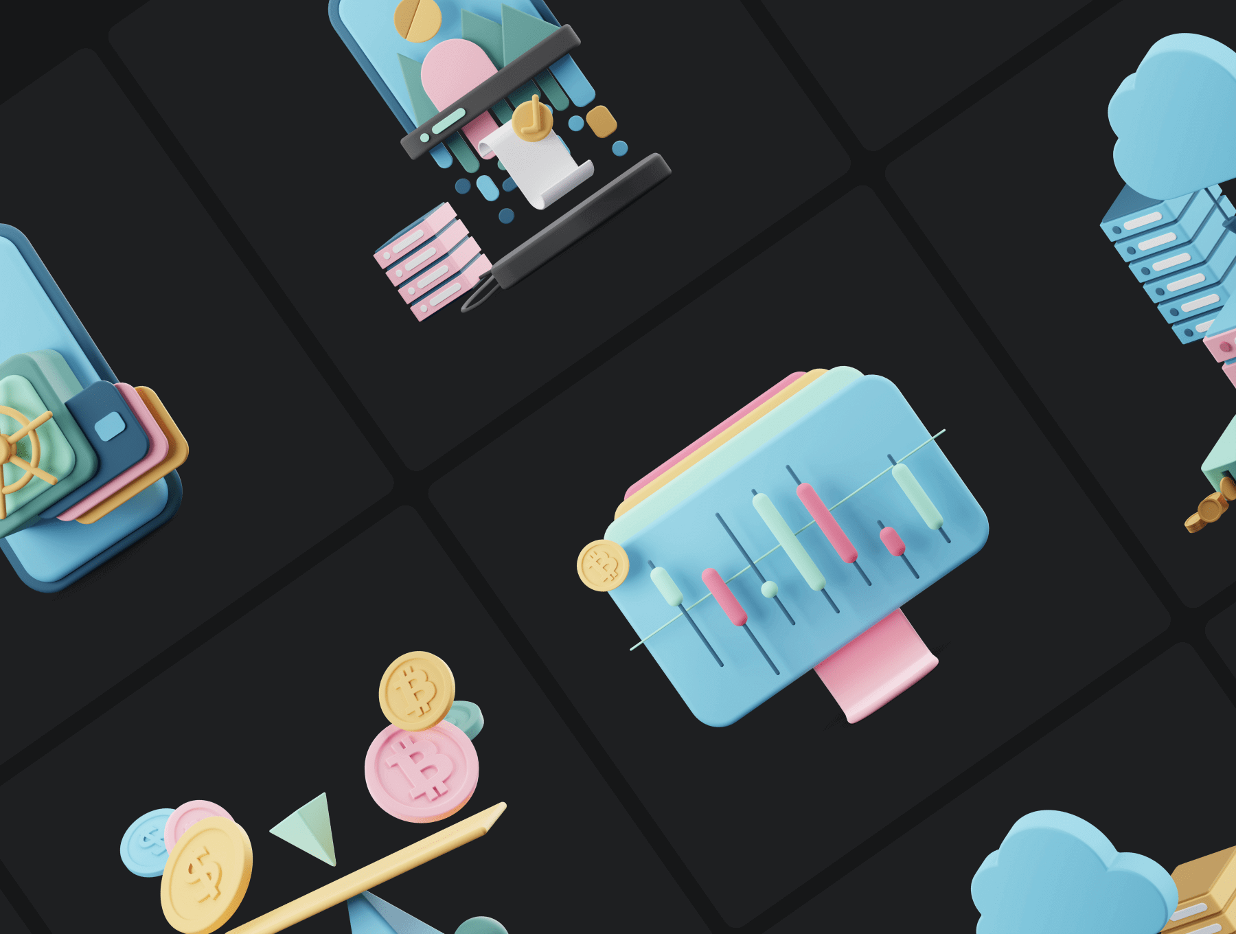 一套色彩非常漂亮的加密3D图标C4D图标素材包