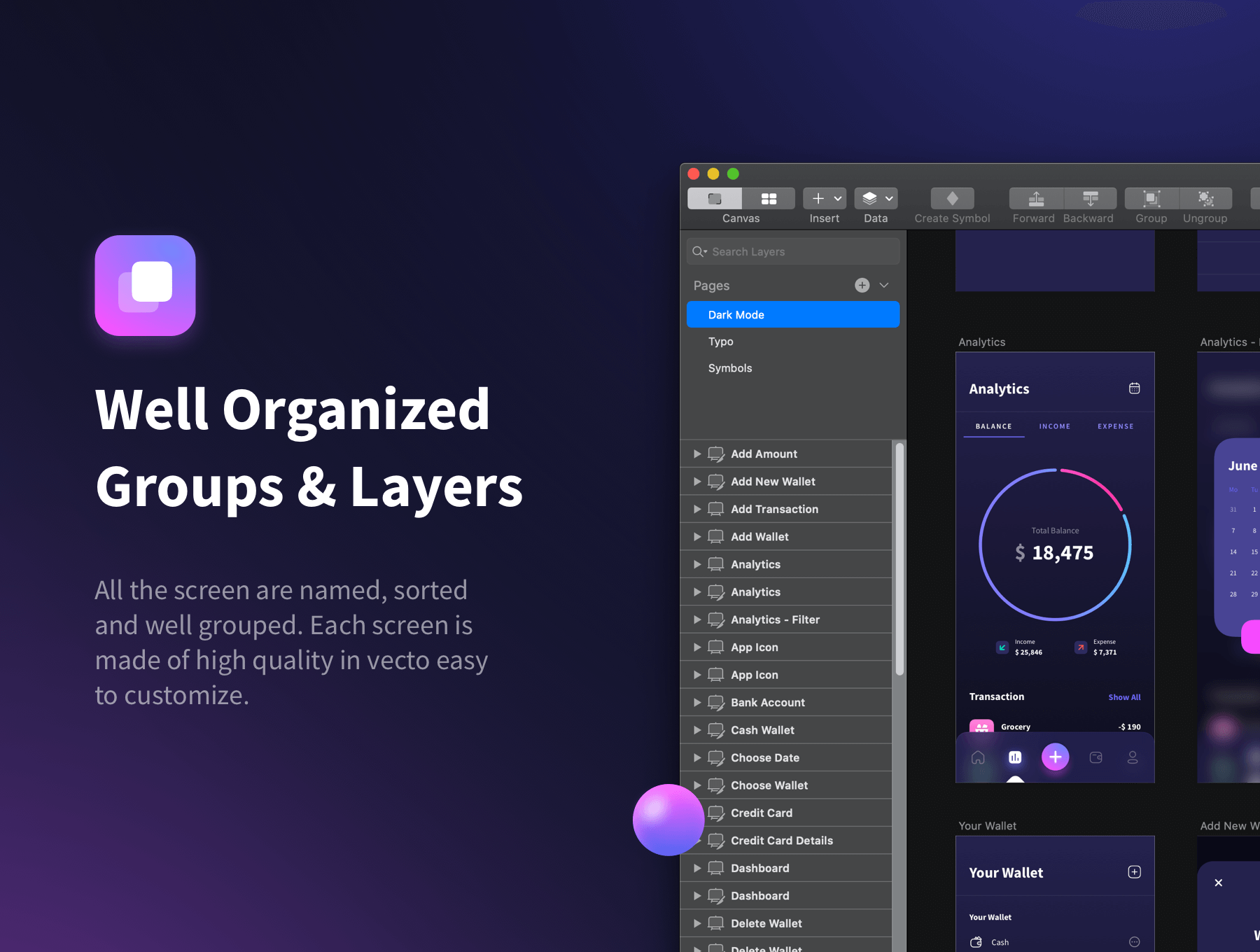 80多个紫色炫丽钱包金融主题APP UI kit素材包