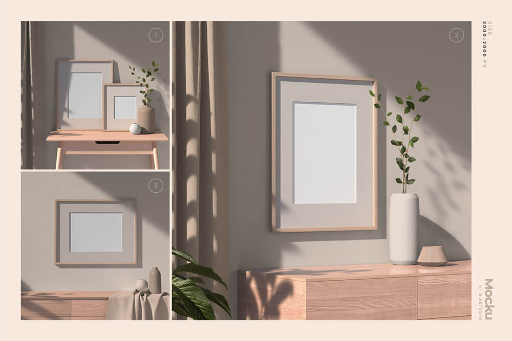 室内场景海报框架PSD样机素材