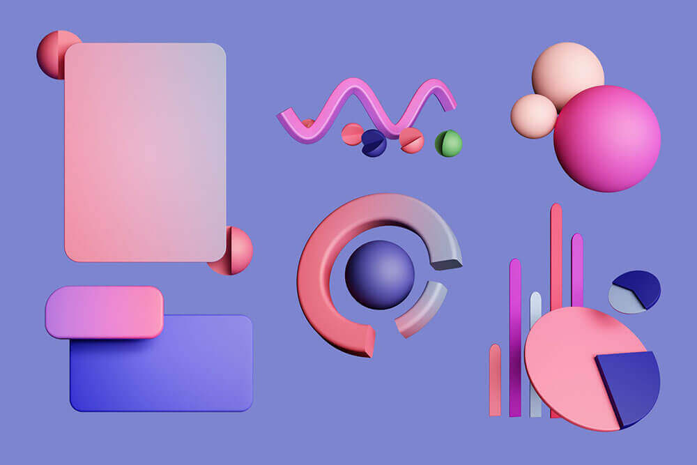 高分辨率3D几何对象素材包（JPG/PNG）