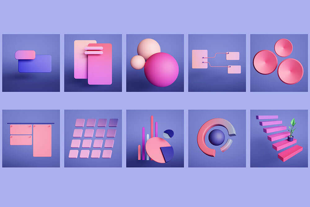 高分辨率3D几何对象素材包（JPG/PNG）