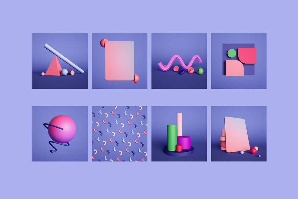 高分辨率3D几何对象素材包（JPG/PNG）