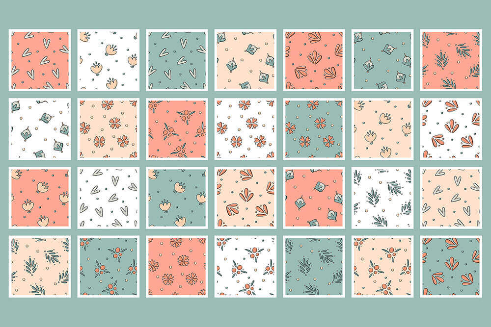 28个清新复古的抽象无缝矢量花卉图案素材包