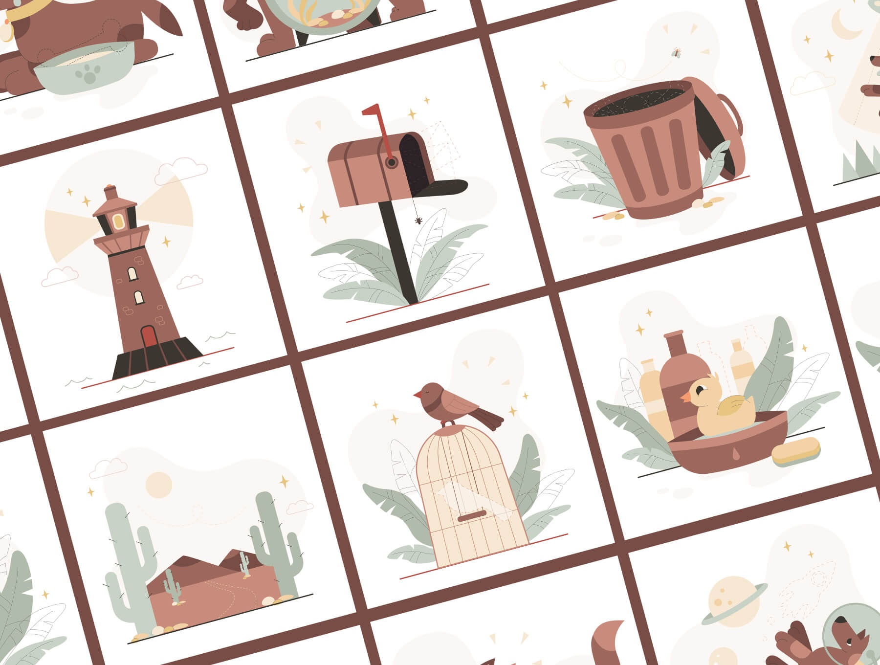 12个可爱矢量空状态插图设计(AI)