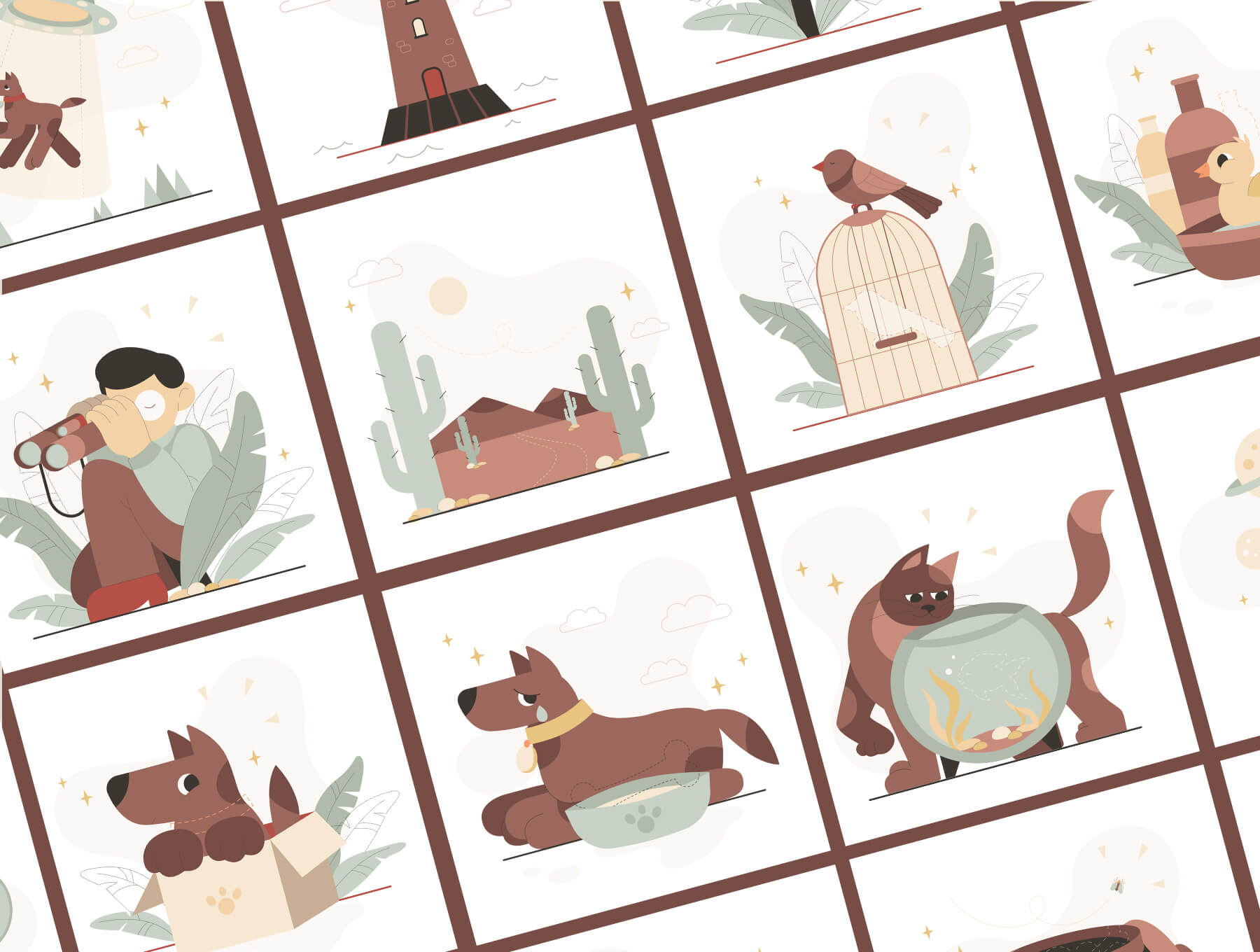 12个可爱矢量空状态插图设计(AI)