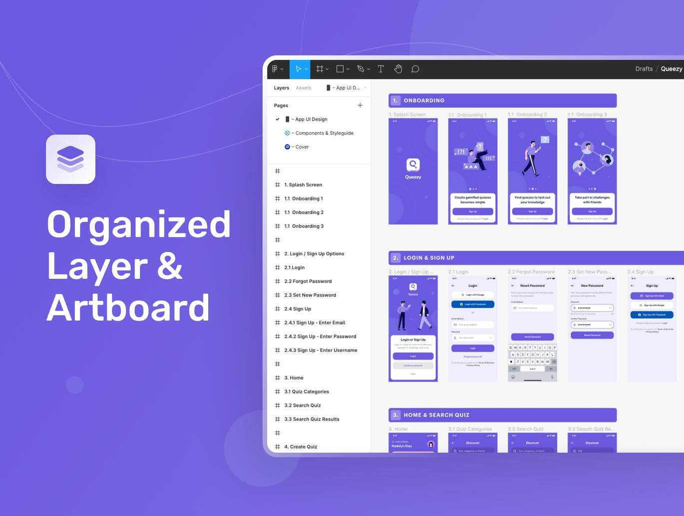 紫色风格问答和琐事游戏主题APP UI KIT素材包（Figma）