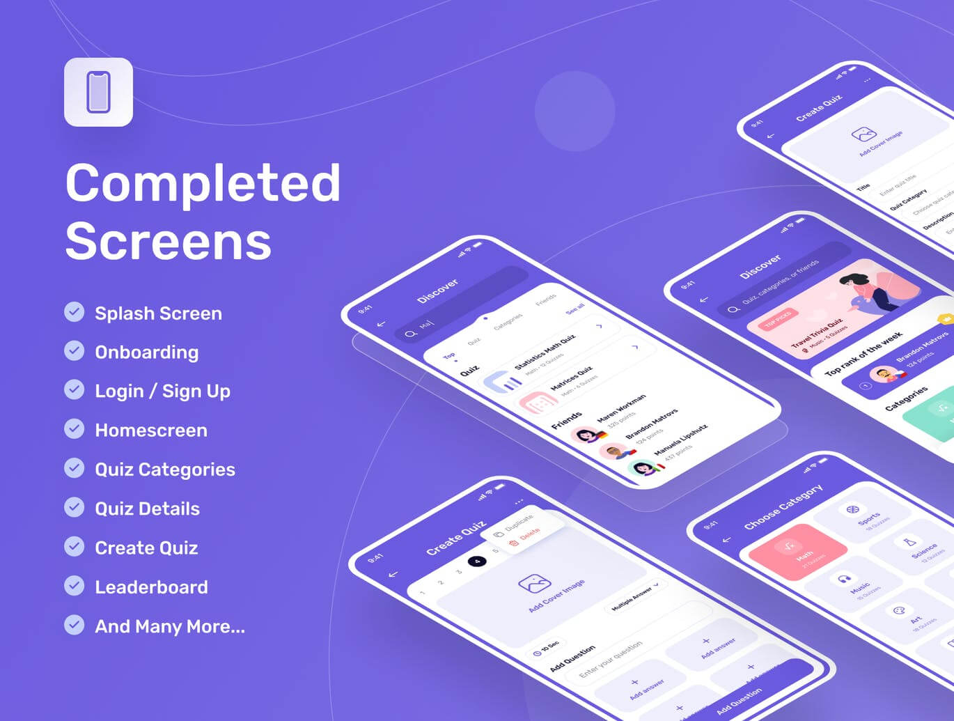 紫色风格问答和琐事游戏主题APP UI KIT素材包（Figma）
