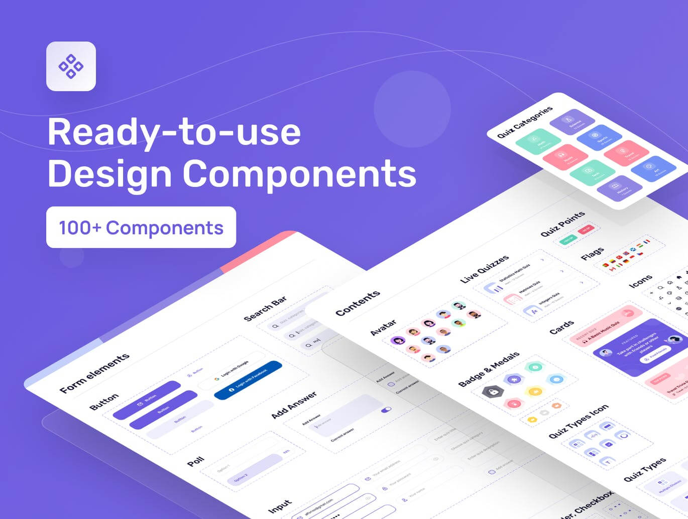 紫色风格问答和琐事游戏主题APP UI KIT素材包（Figma）