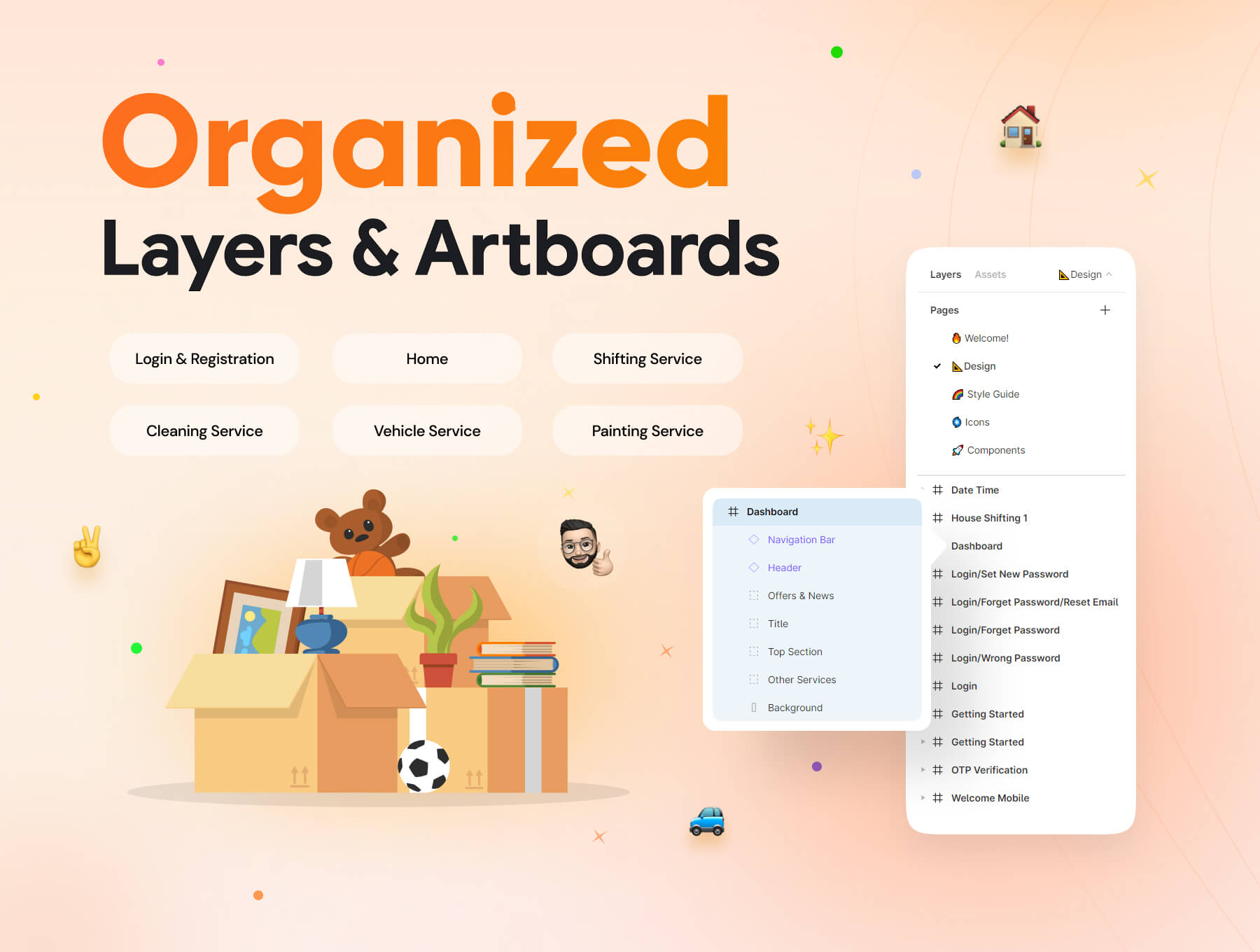 50+橙色家庭服务同城服务APP UI KIT素材包