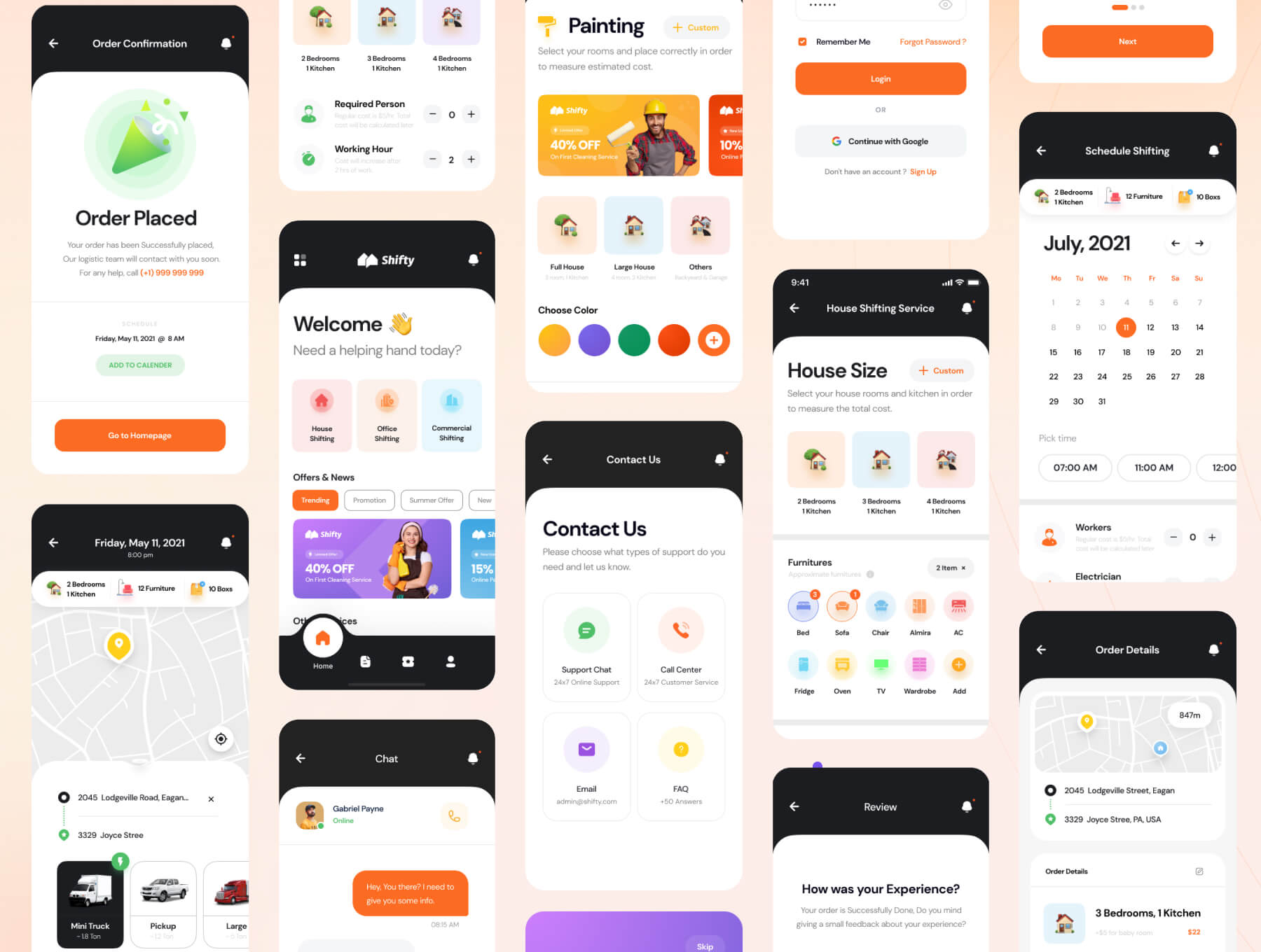 50+橙色家庭服务同城服务APP UI KIT素材包