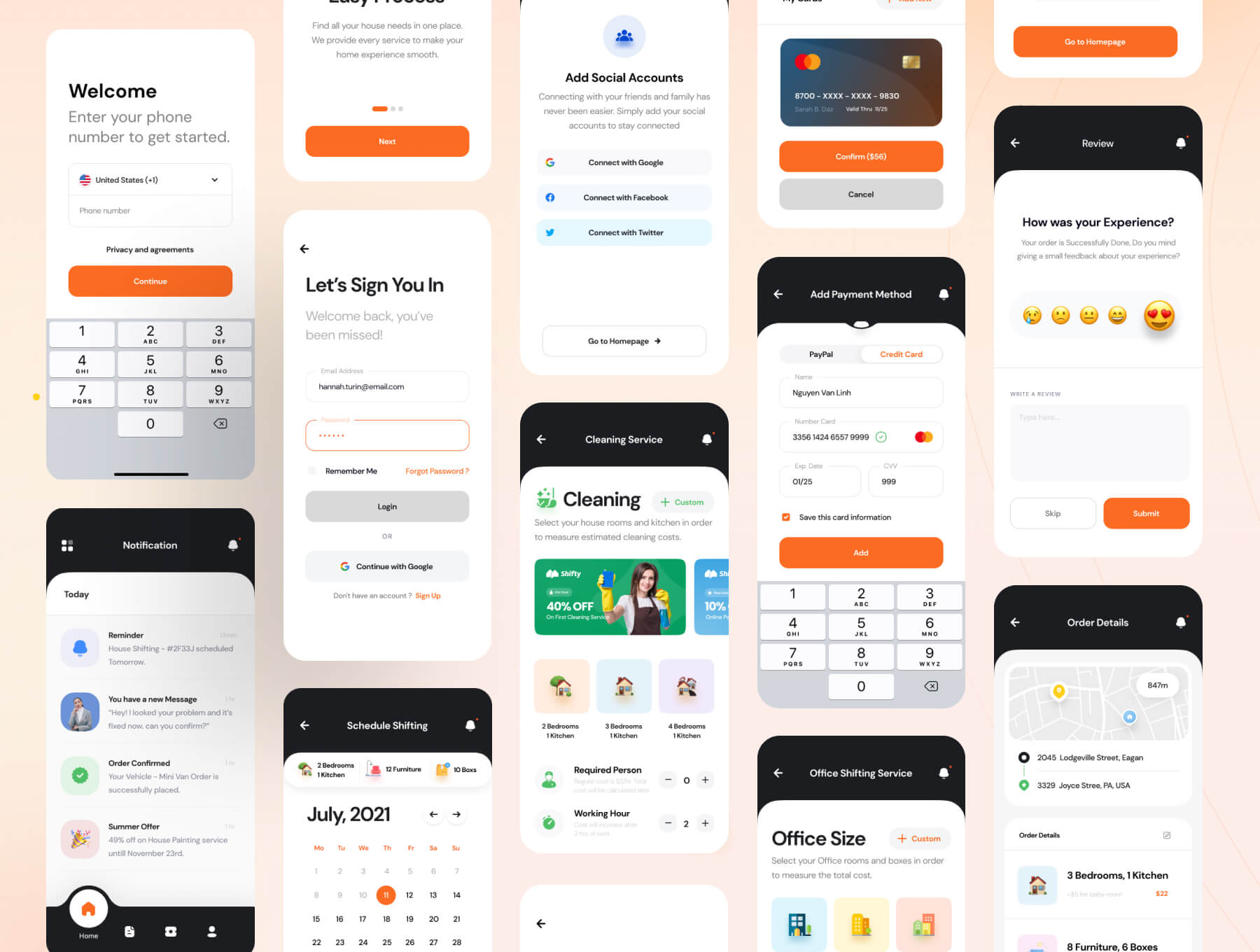 50+橙色家庭服务同城服务APP UI KIT素材包