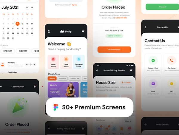 50+橙色家庭服务同城服务APP UI KIT素材包
