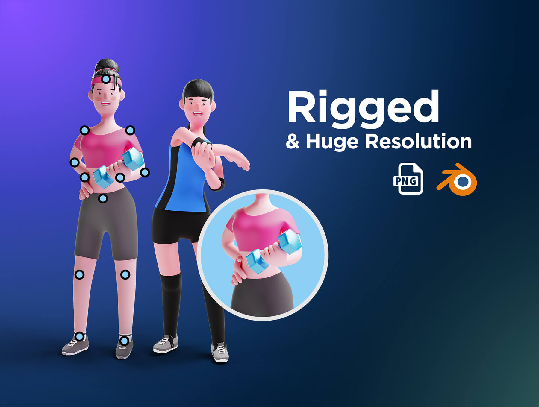 一套3D角色运动类插画和3D运动元素ICON素材包