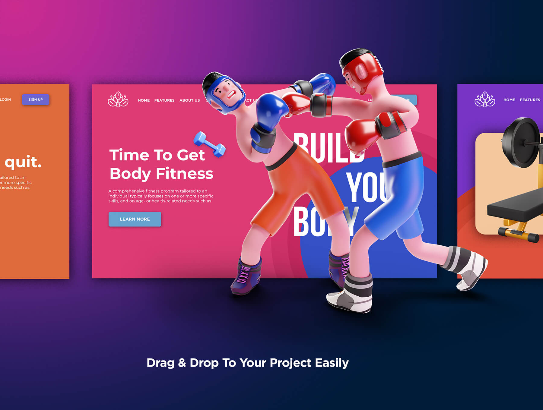 一套3D角色运动类插画和3D运动元素ICON素材包