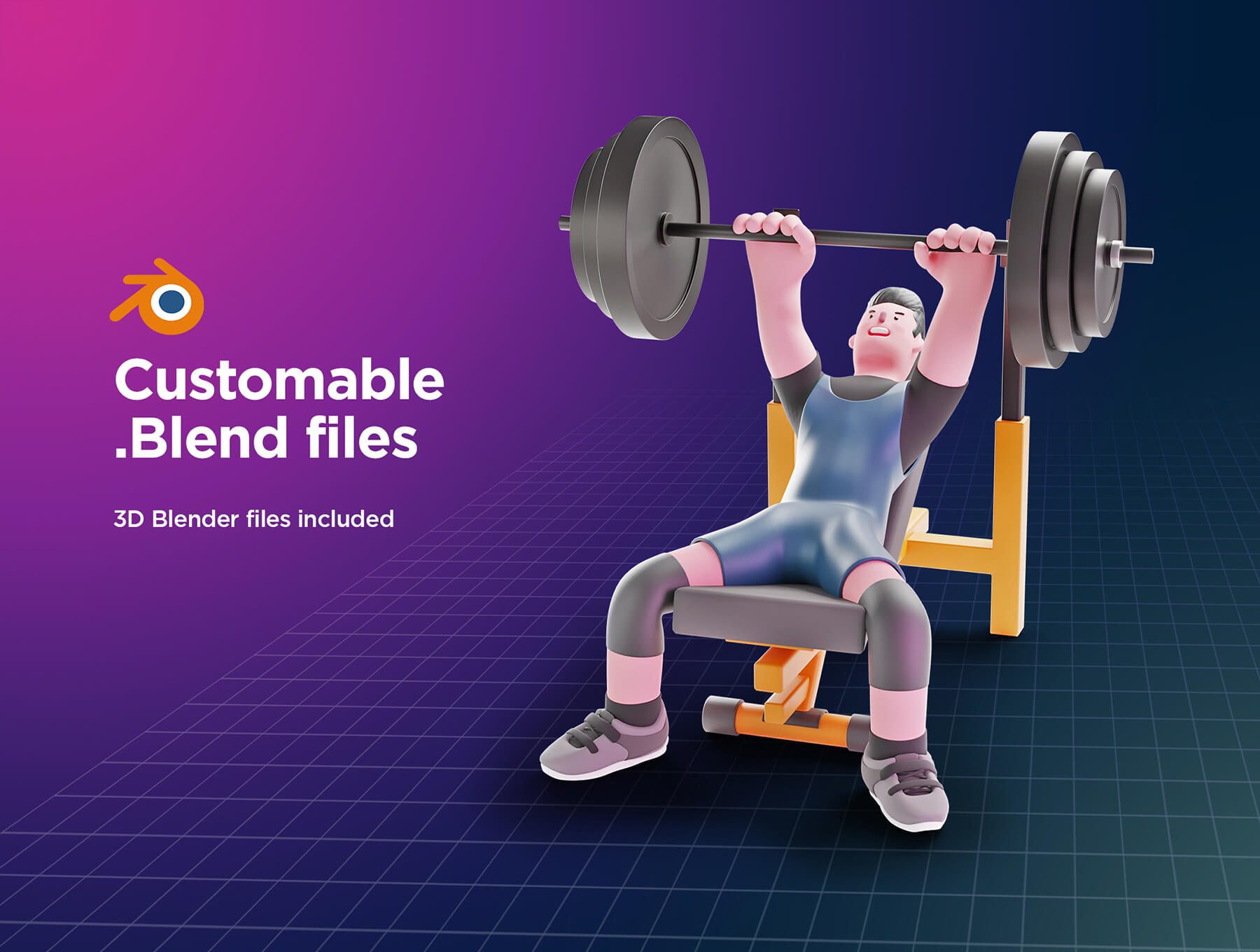 一套3D角色运动类插画和3D运动元素ICON素材包