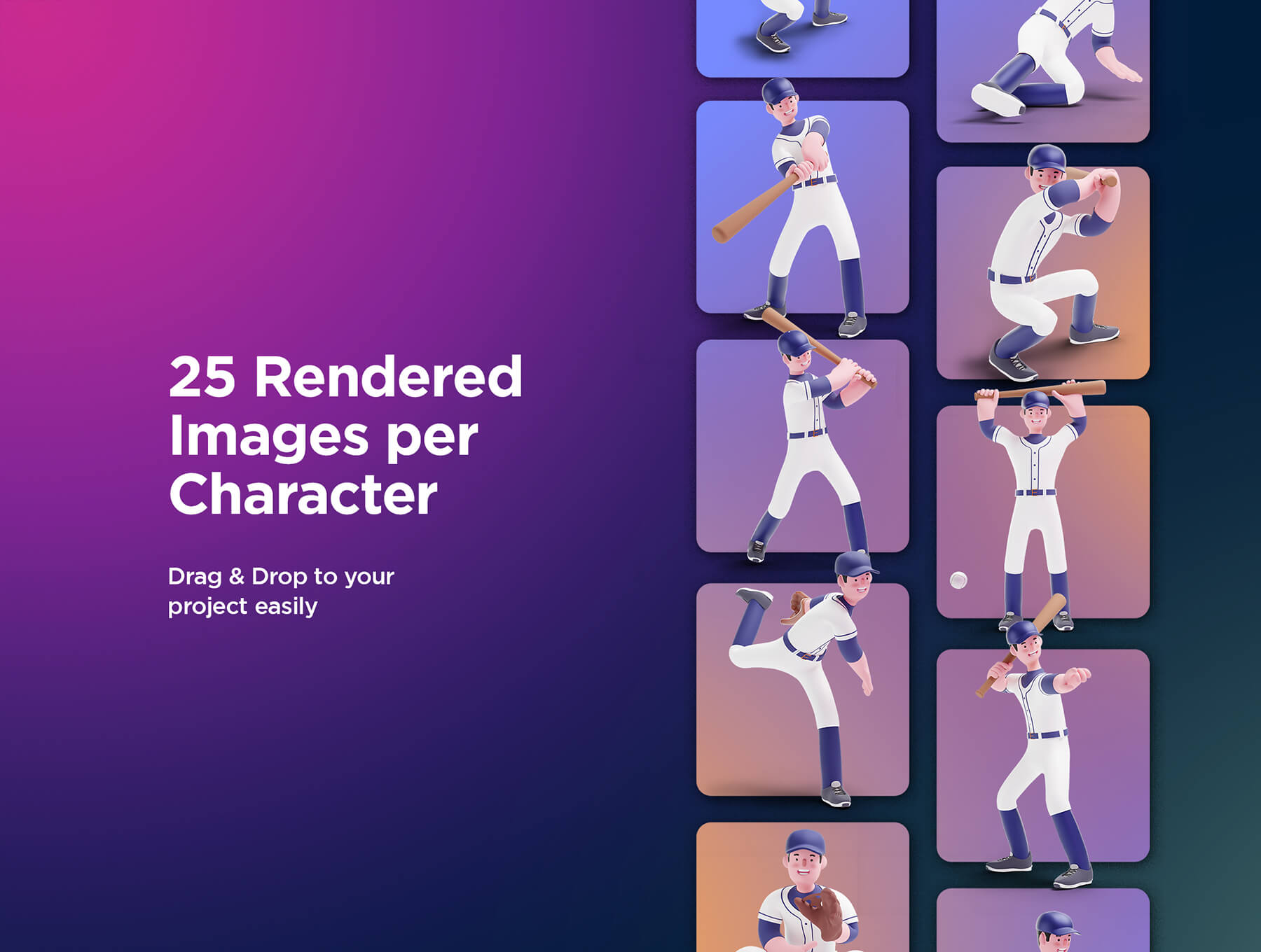 一套3D角色运动类插画和3D运动元素ICON素材包