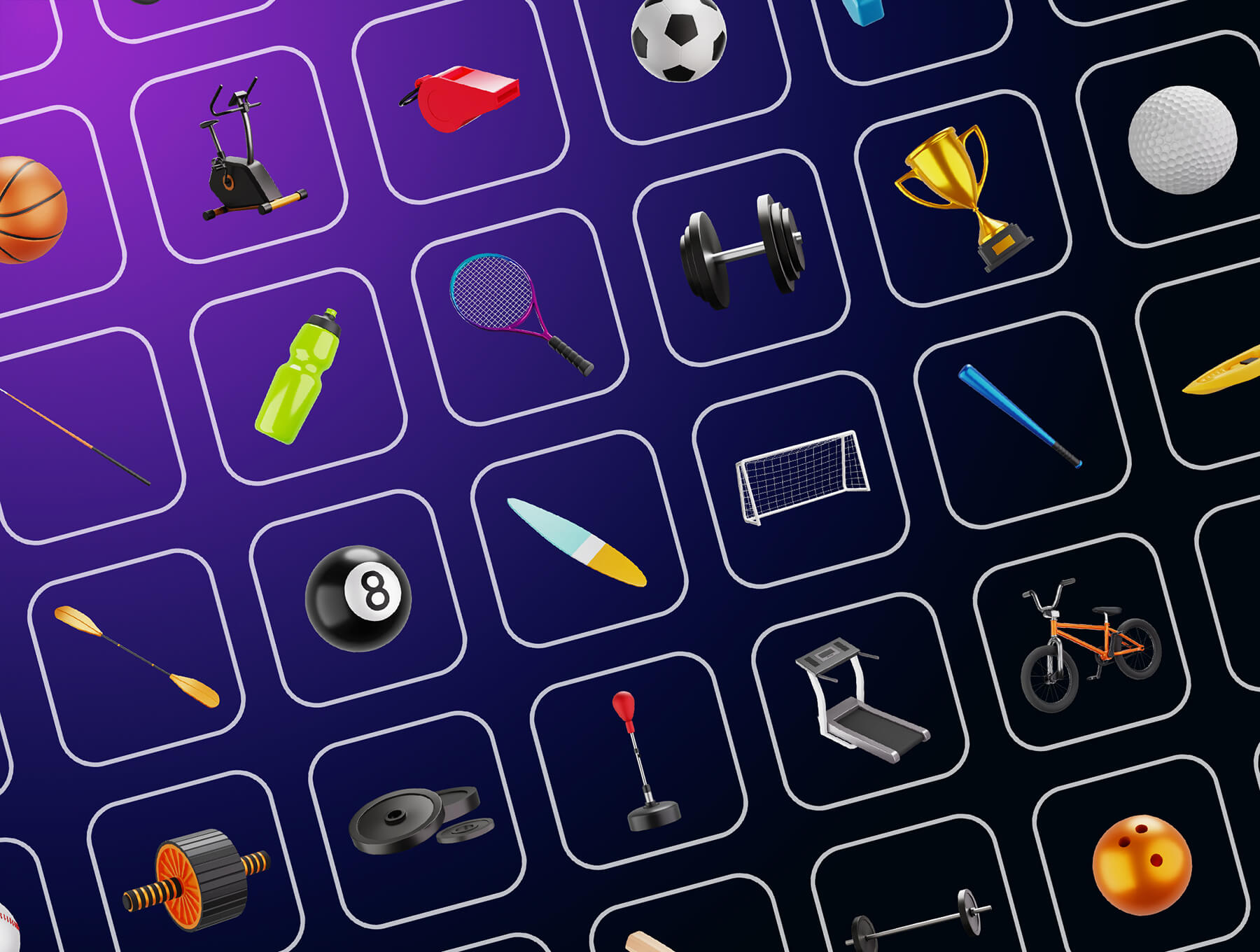 一套3D角色运动类插画和3D运动元素ICON素材包