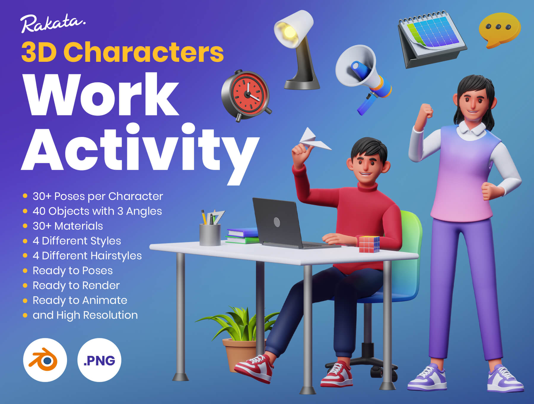 4种不同风格3D人物角色卡通IP素材包（Blender）